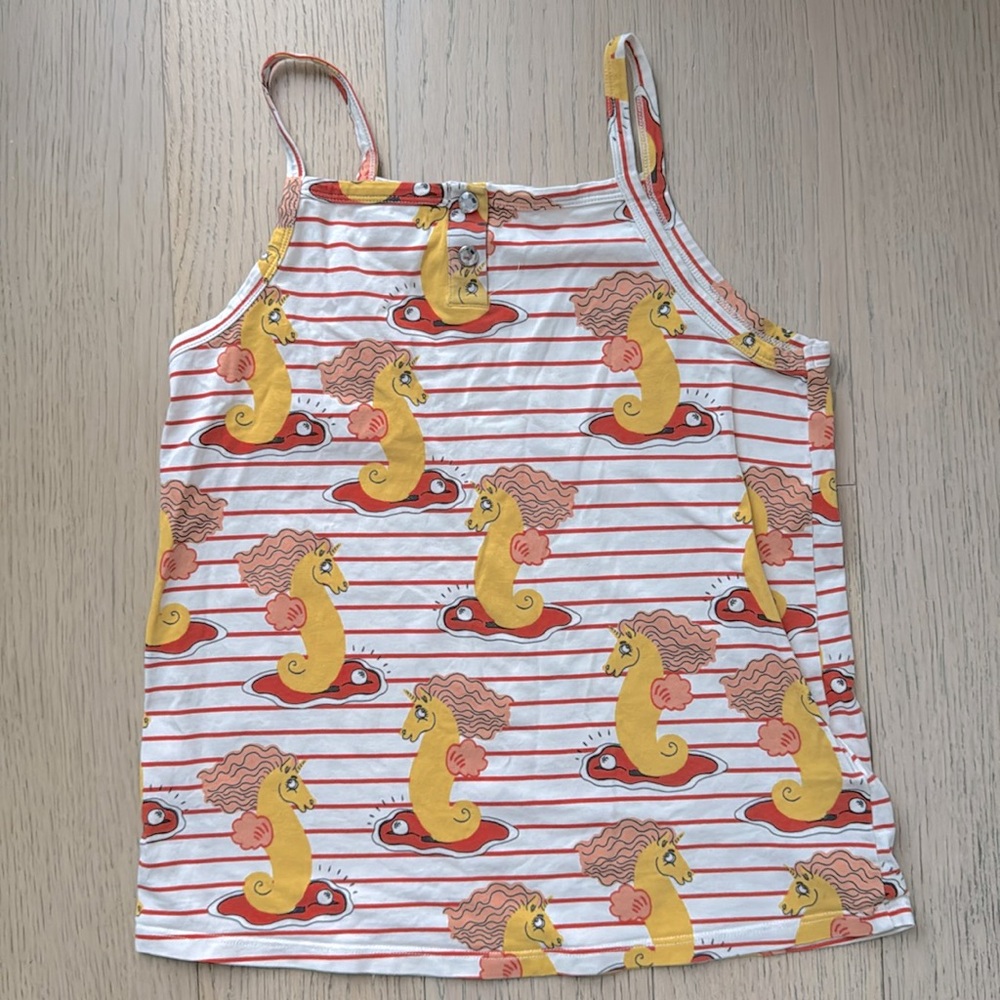 MINI RODINI Seahorse Tank Top, Organic Cotton, size 9-11